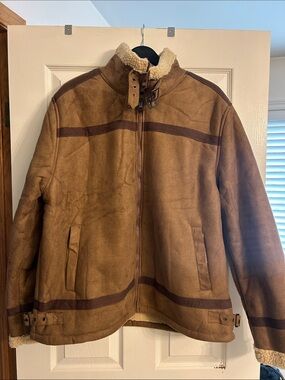 Men's Brown Shearling-Lined Faux Suede Jacket